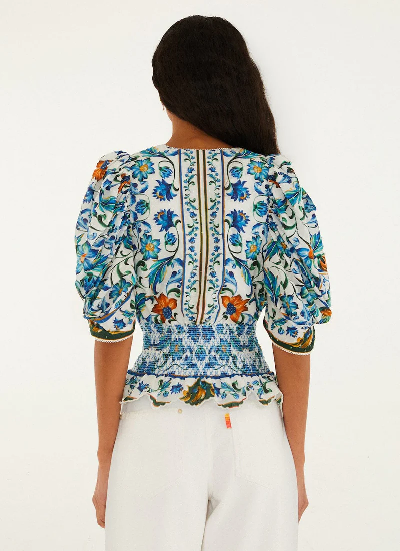 Flora Tile Off-White Blouse - Image 4