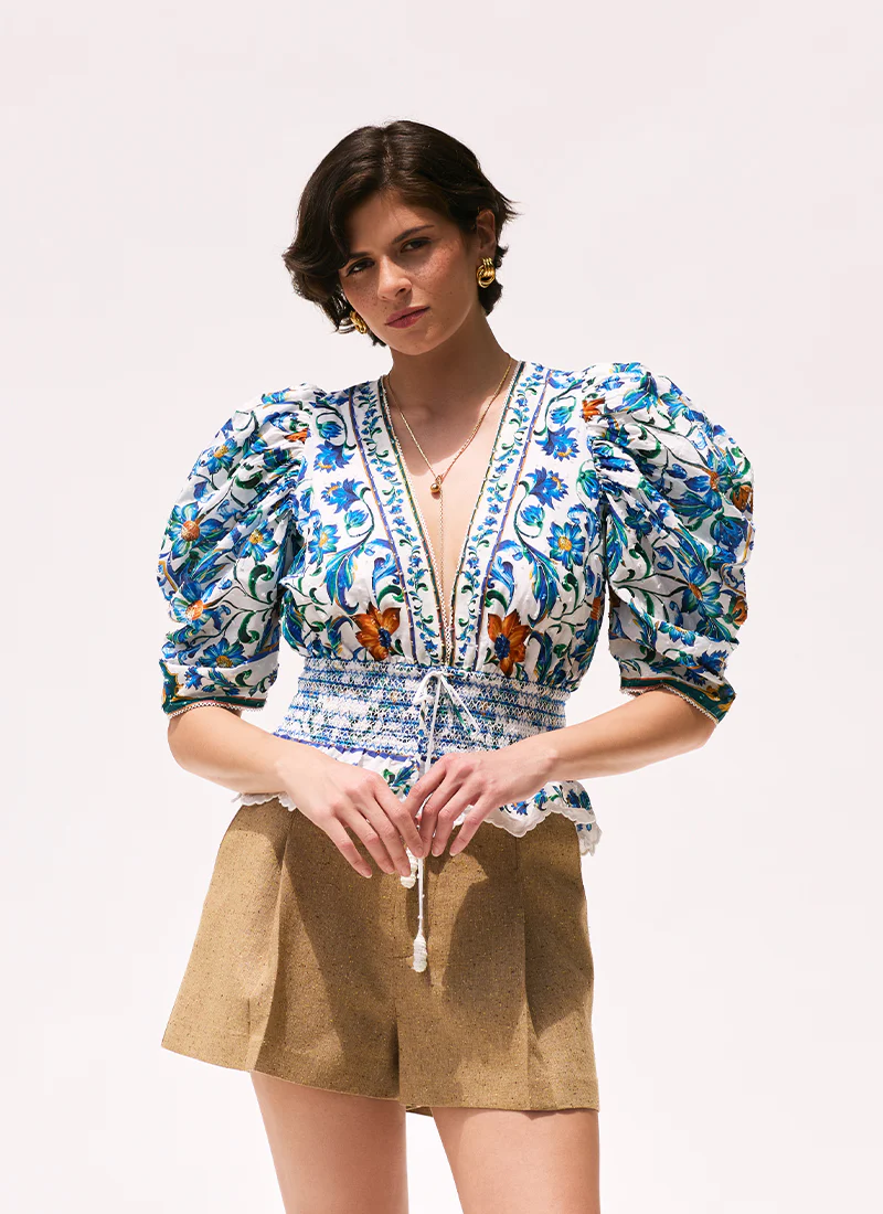 Flora Tile Off-White Blouse - Image 5
