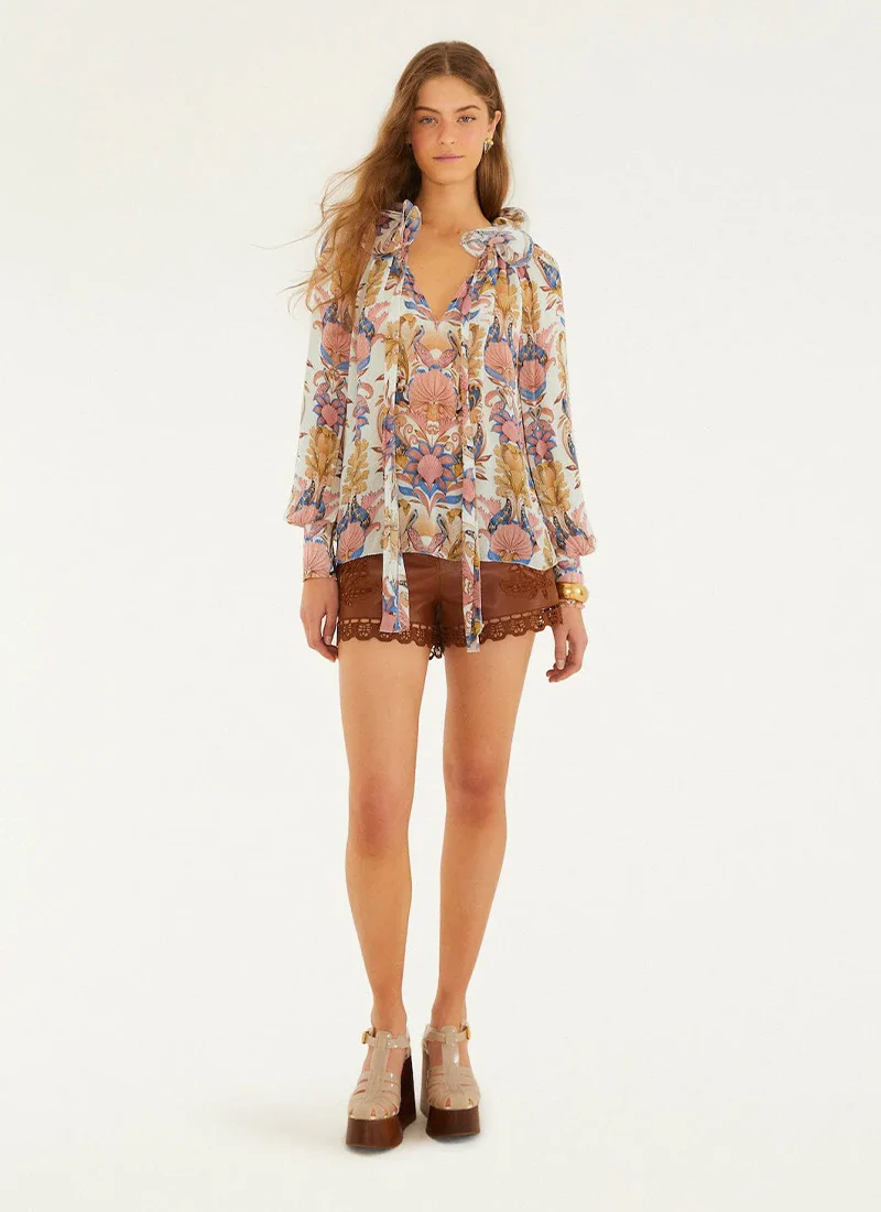 Sea Garden Off-White Long Sleeve Blouse - Image 5