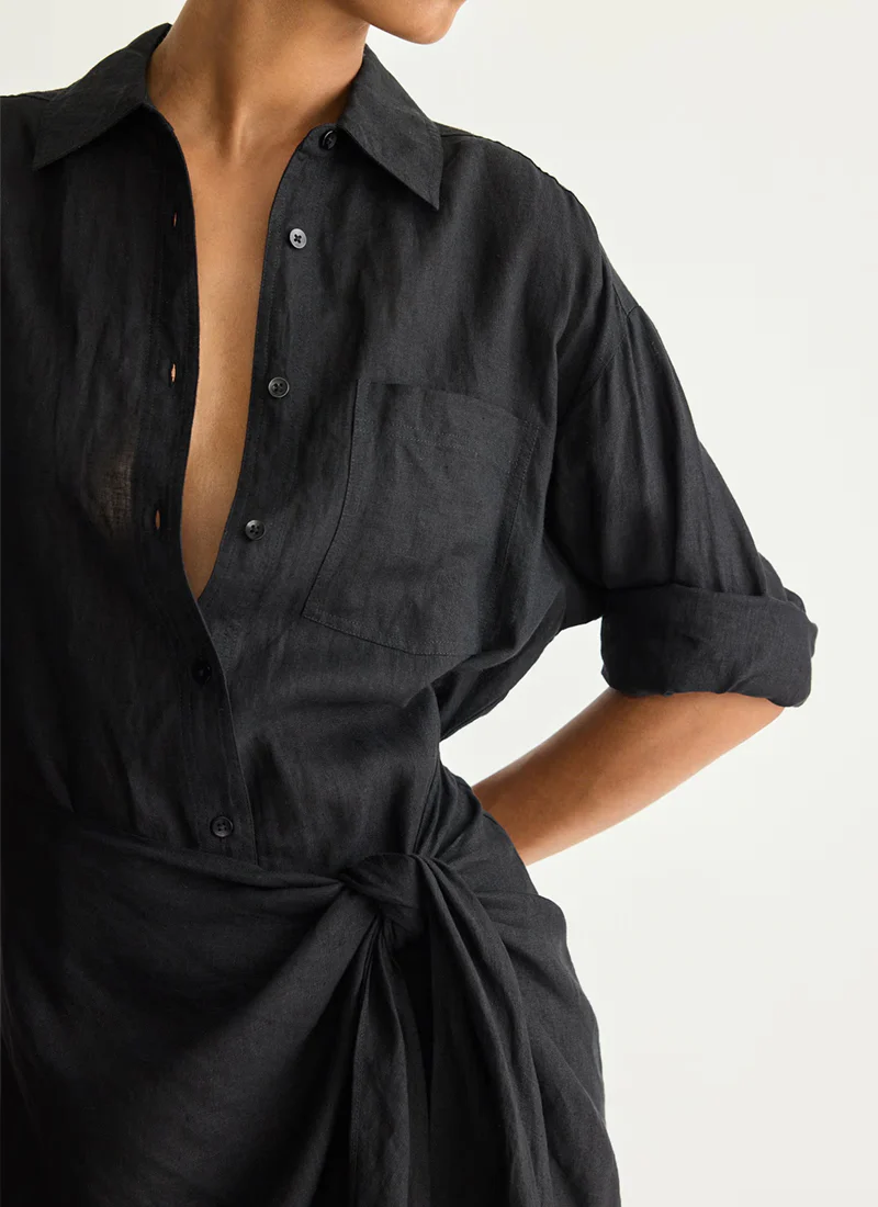 Alessandra Linen Sarong Shirt Dress - Image 4