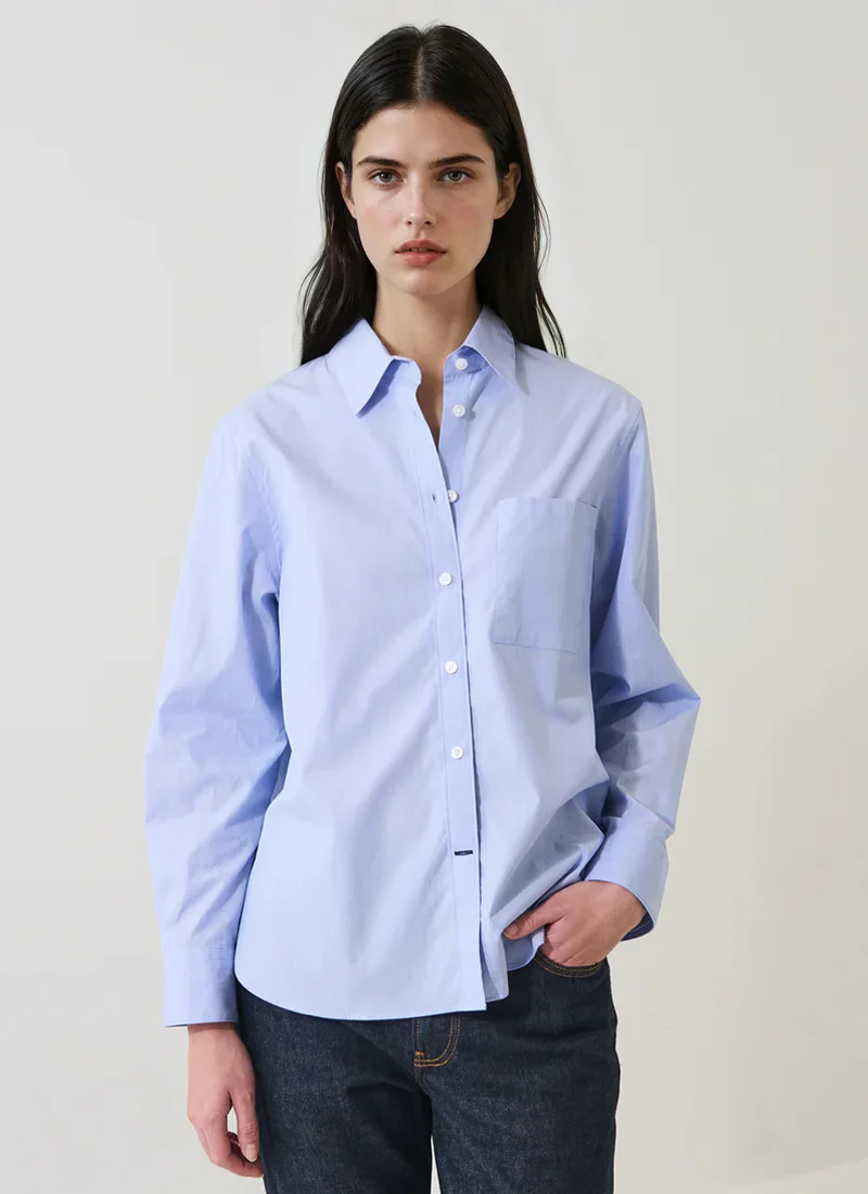 Cotton Stripe Boyfriend Pocket Shirt