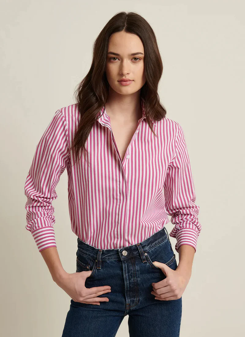 Cotton Stretch Stripe Relaxed Shirt
