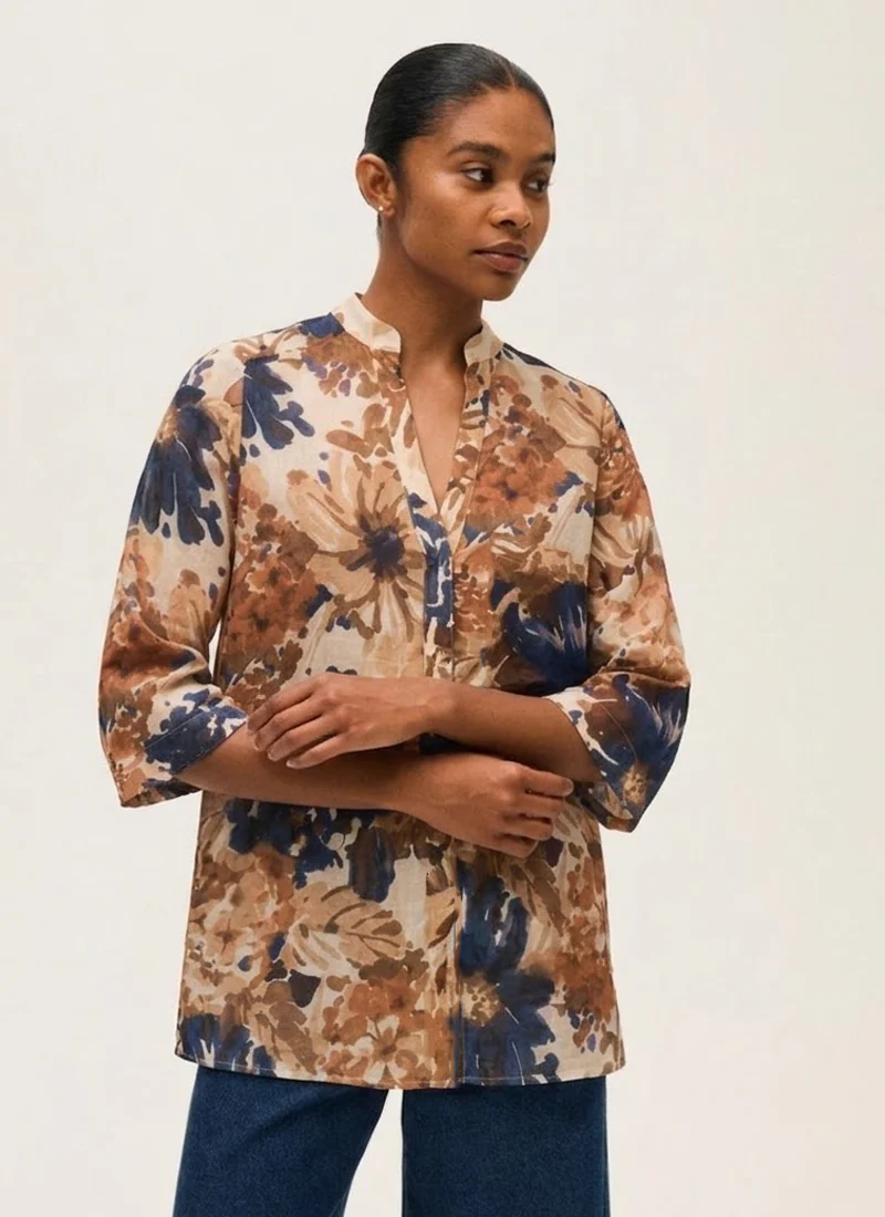 Printed Cotton Voile Tunic Top