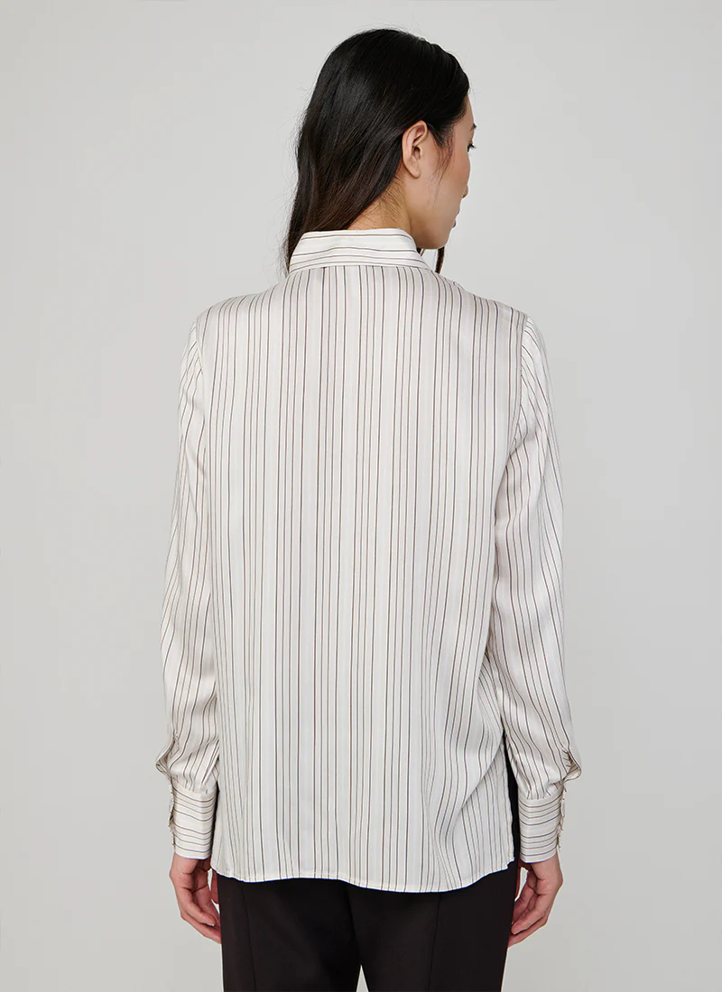 Striped Silk Satin Leaf Collar Shirt - Image 2