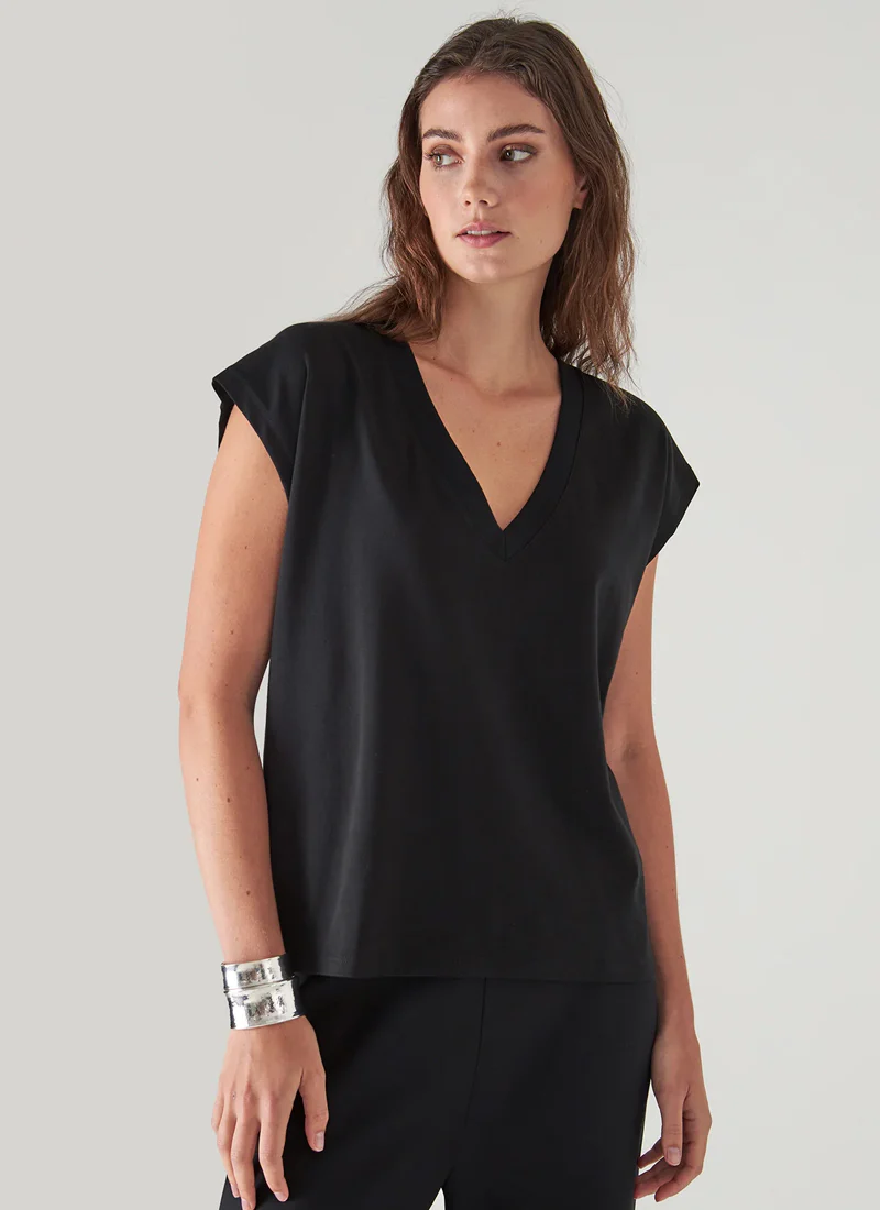 Pima Cotton Stretch Dolman V-Neck T-Shirt