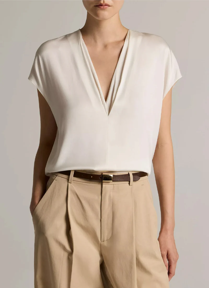 Silk-Blend Double V-Neck Top