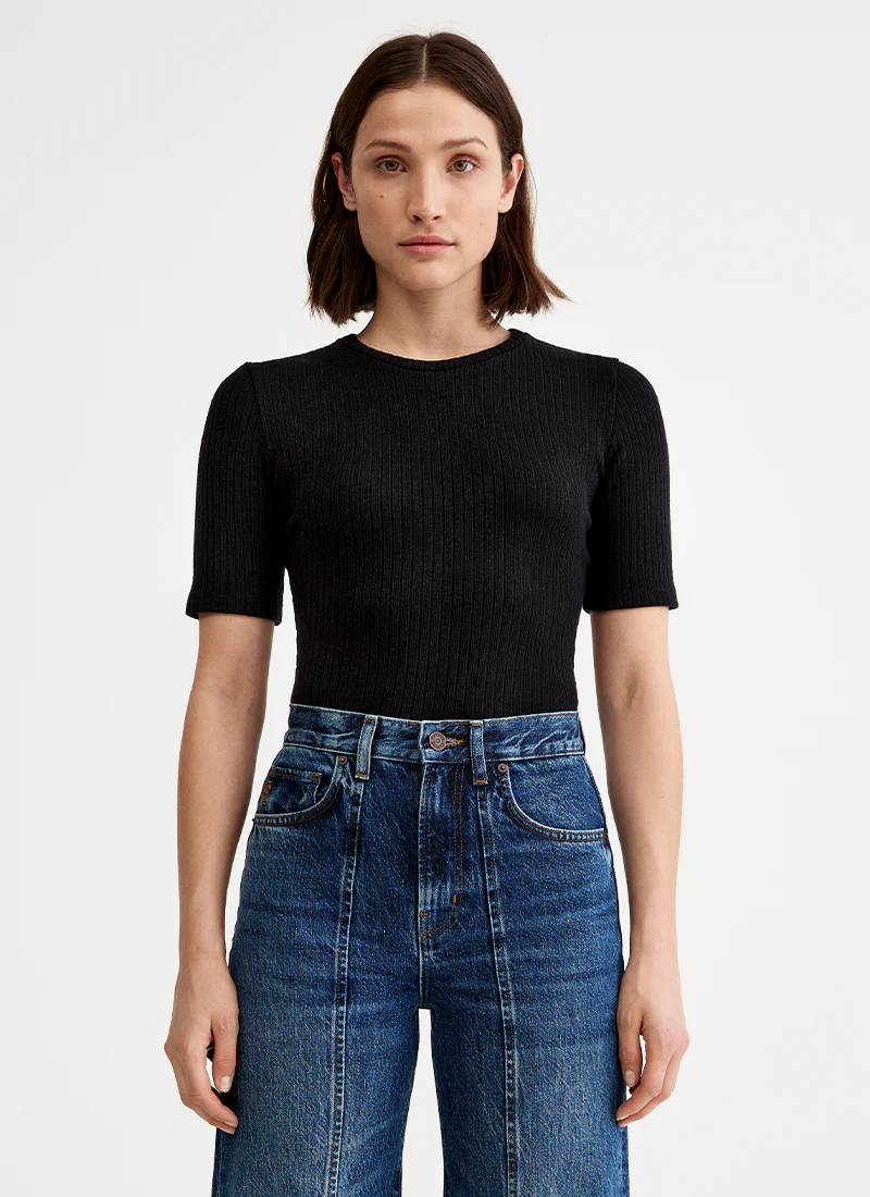 Elbow Sleeve Knit Crewneck Top