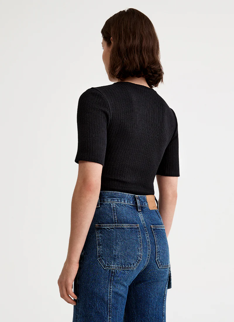 Elbow Sleeve Knit Crewneck Top - Image 2