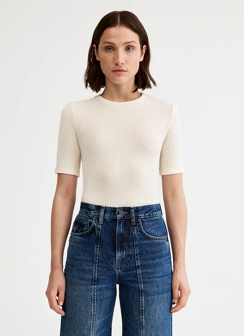 Elbow Sleeve Knit Crewneck Top