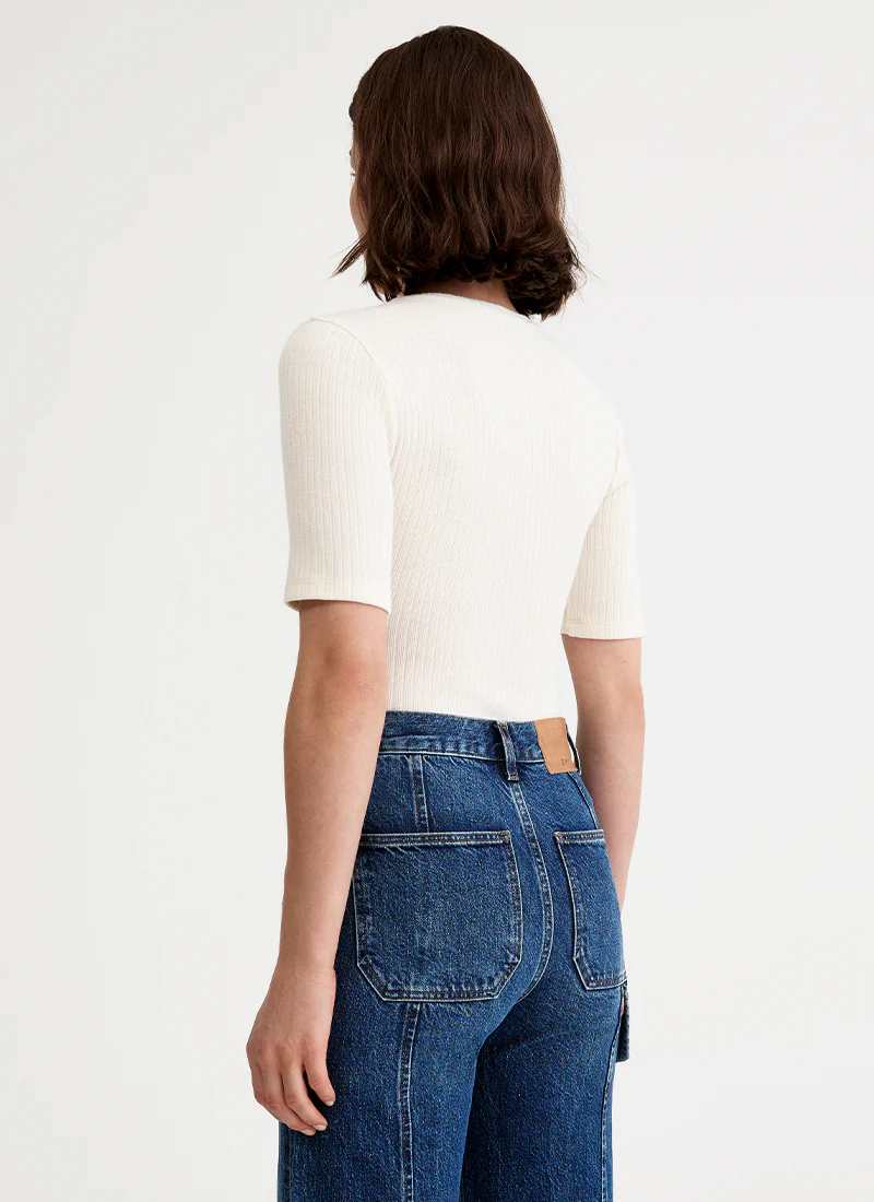 Elbow Sleeve Knit Crewneck Top - Image 2