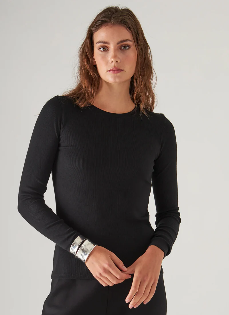 Long Sleeve Cotton Modal Rib Crew Neck T-Shirt