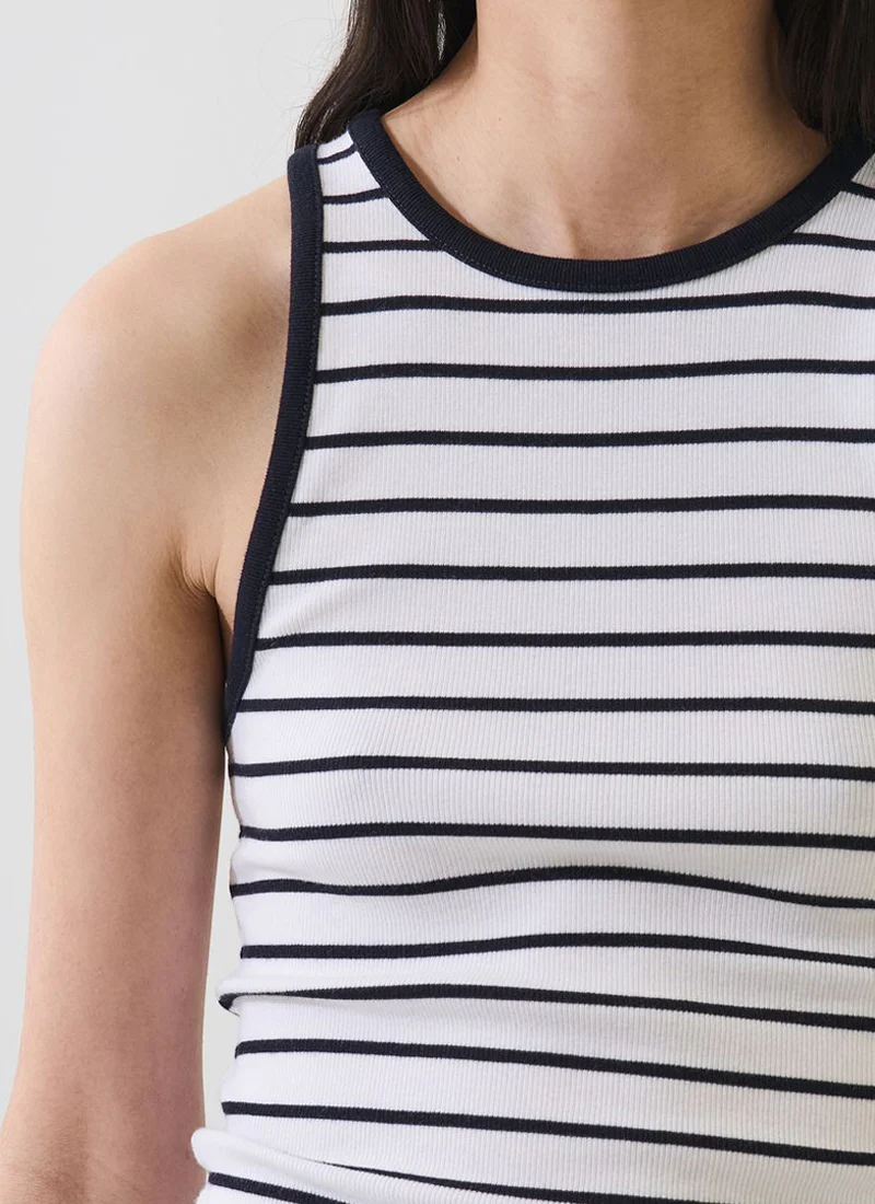Pima Cotton Stretch Striped Ribbed High Crew Tank - Image 2