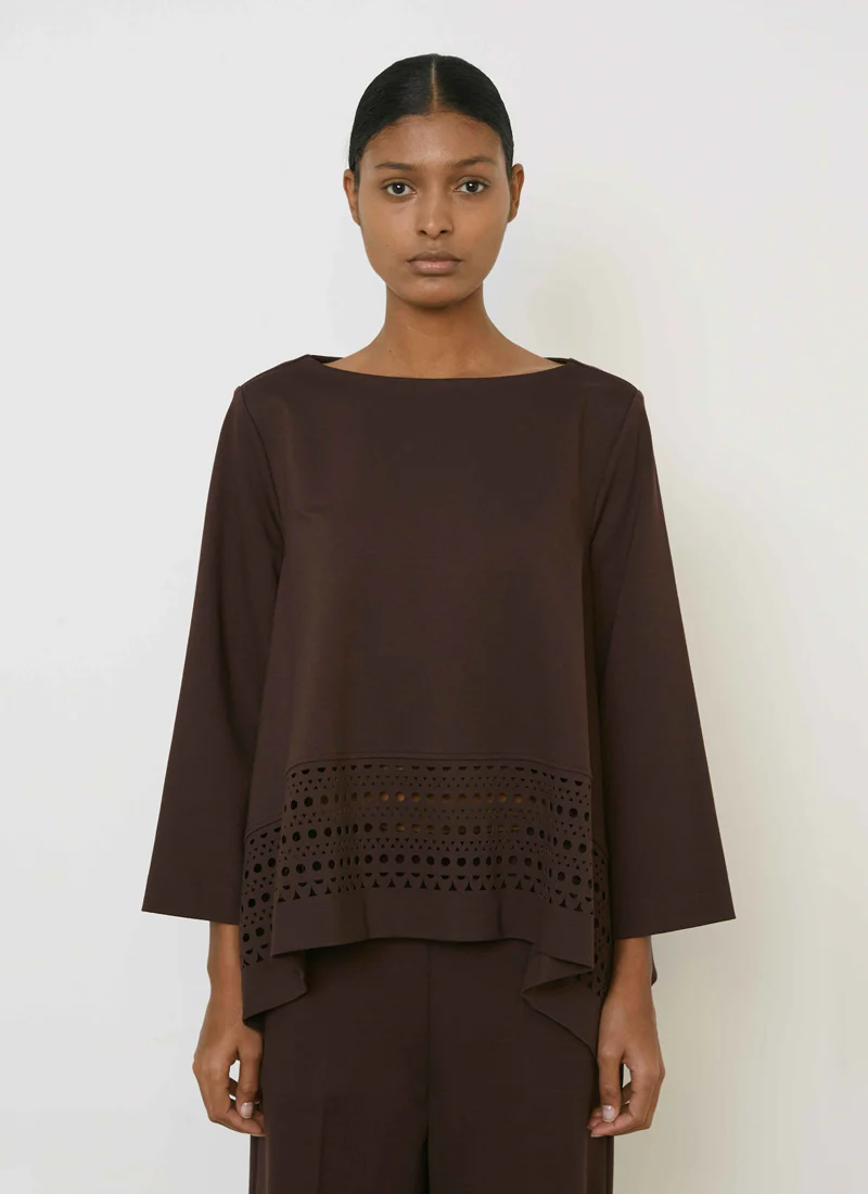 Open Neck Flowy Laser Cut Trim Top