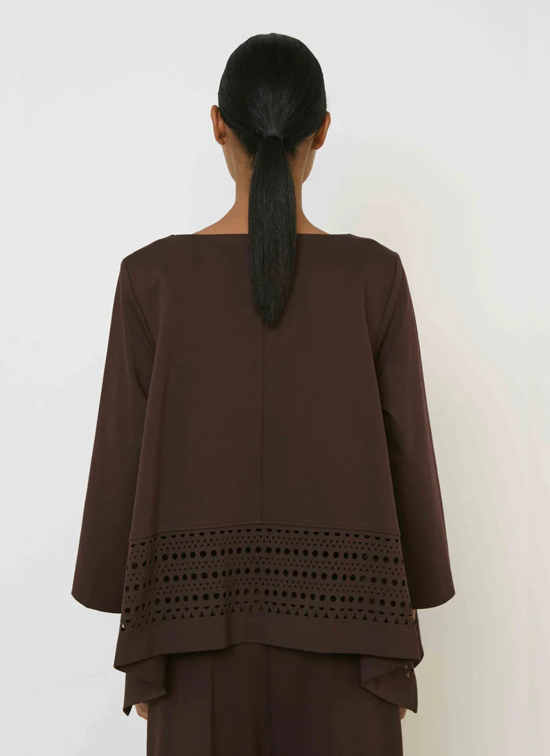 Open Neck Flowy Laser Cut Trim Top - Image 2