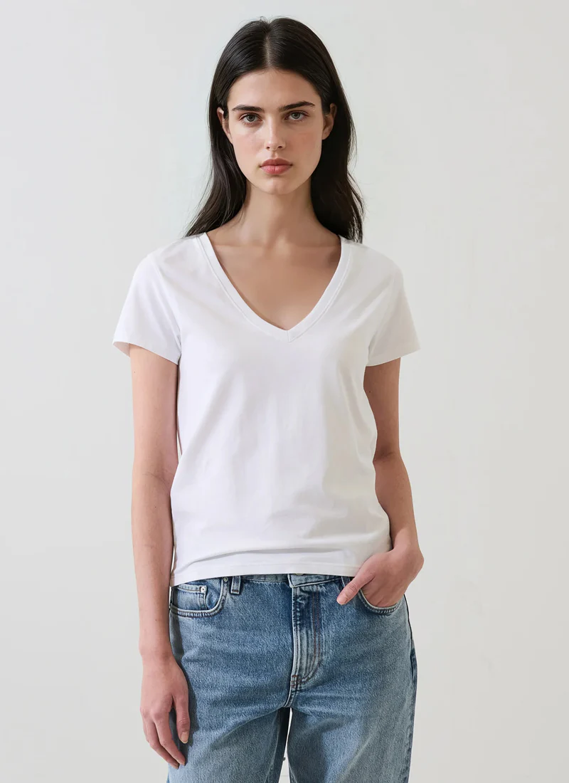Pima Cotton Stretch Slim V-Neck T-Shirt