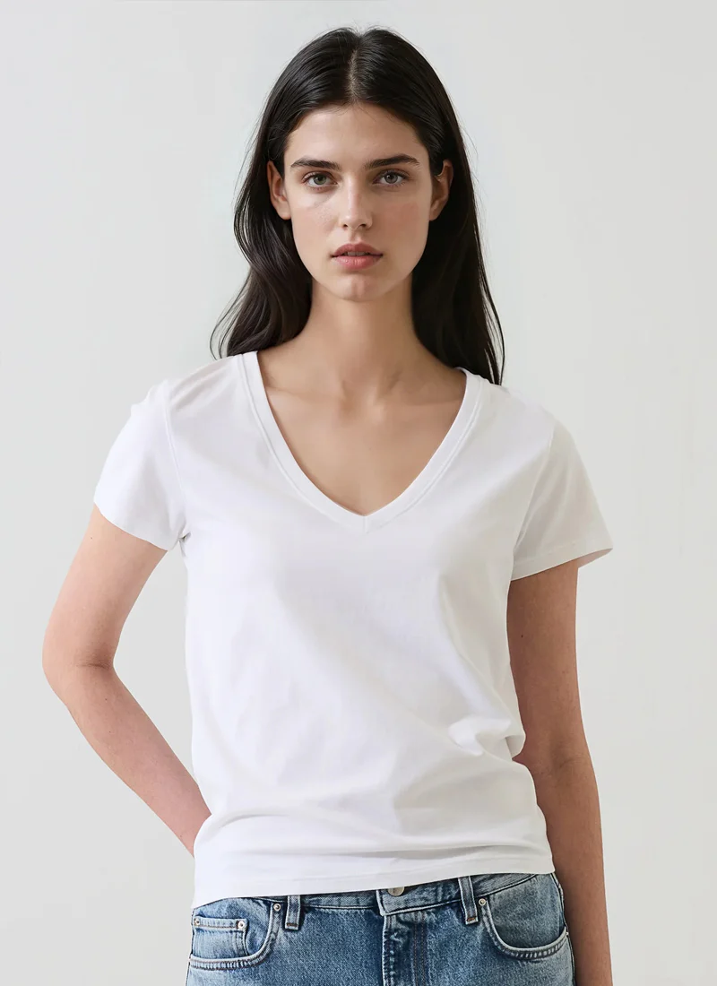 Pima Cotton Stretch Slim V-Neck T-Shirt - Image 3