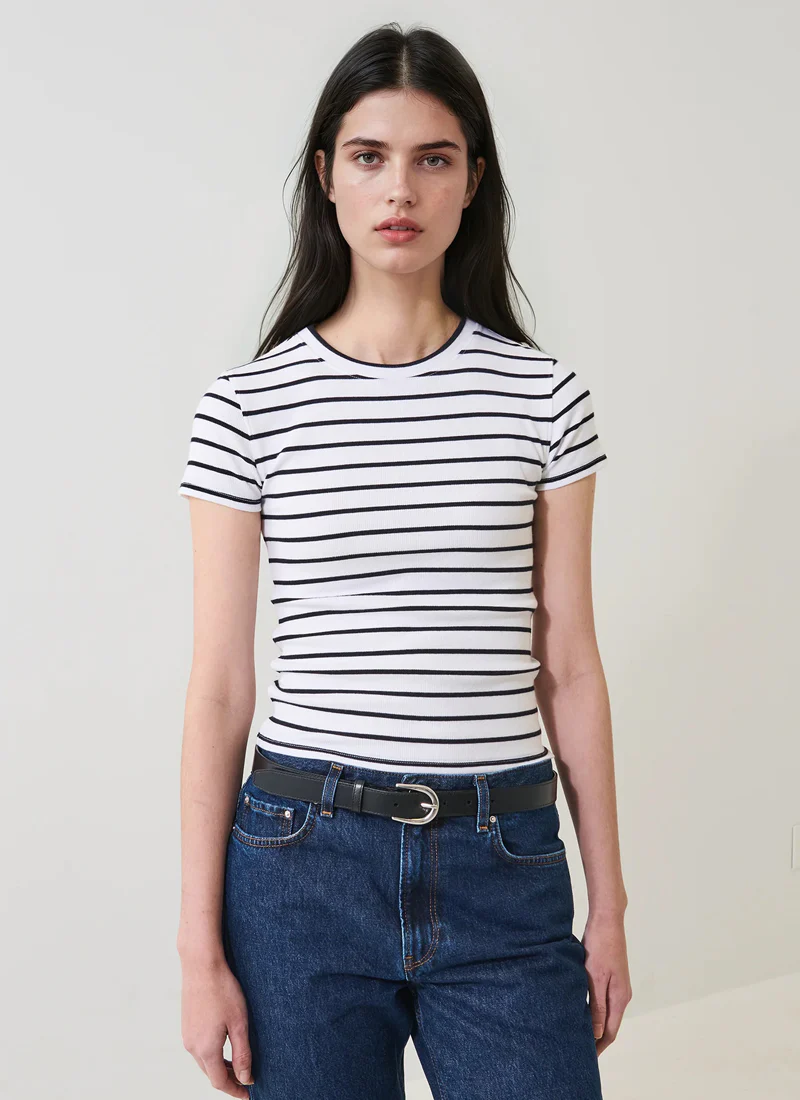 Pima Cotton Stretch Striped Ribbed Baby T-Shirt