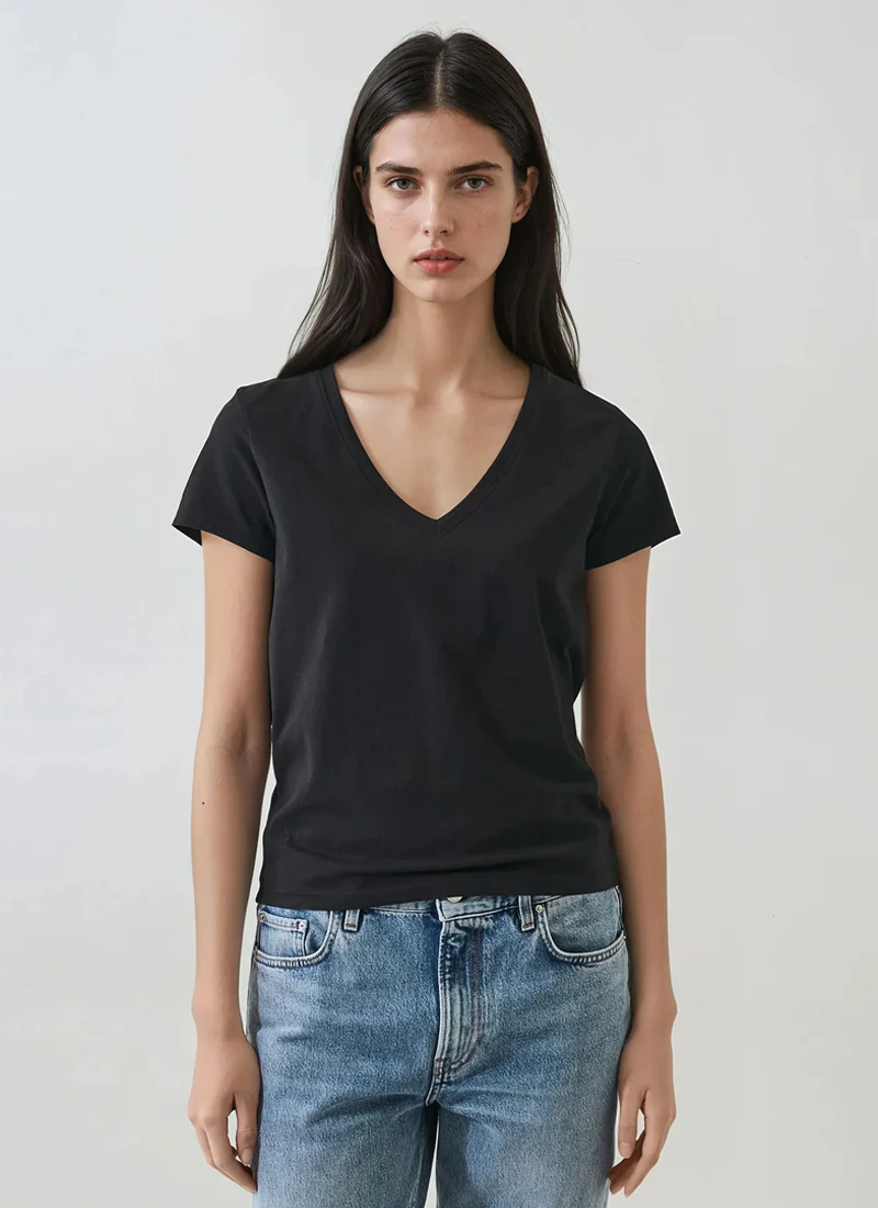 Pima Cotton Stretch Slim V-Neck T-Shirt - Image 3
