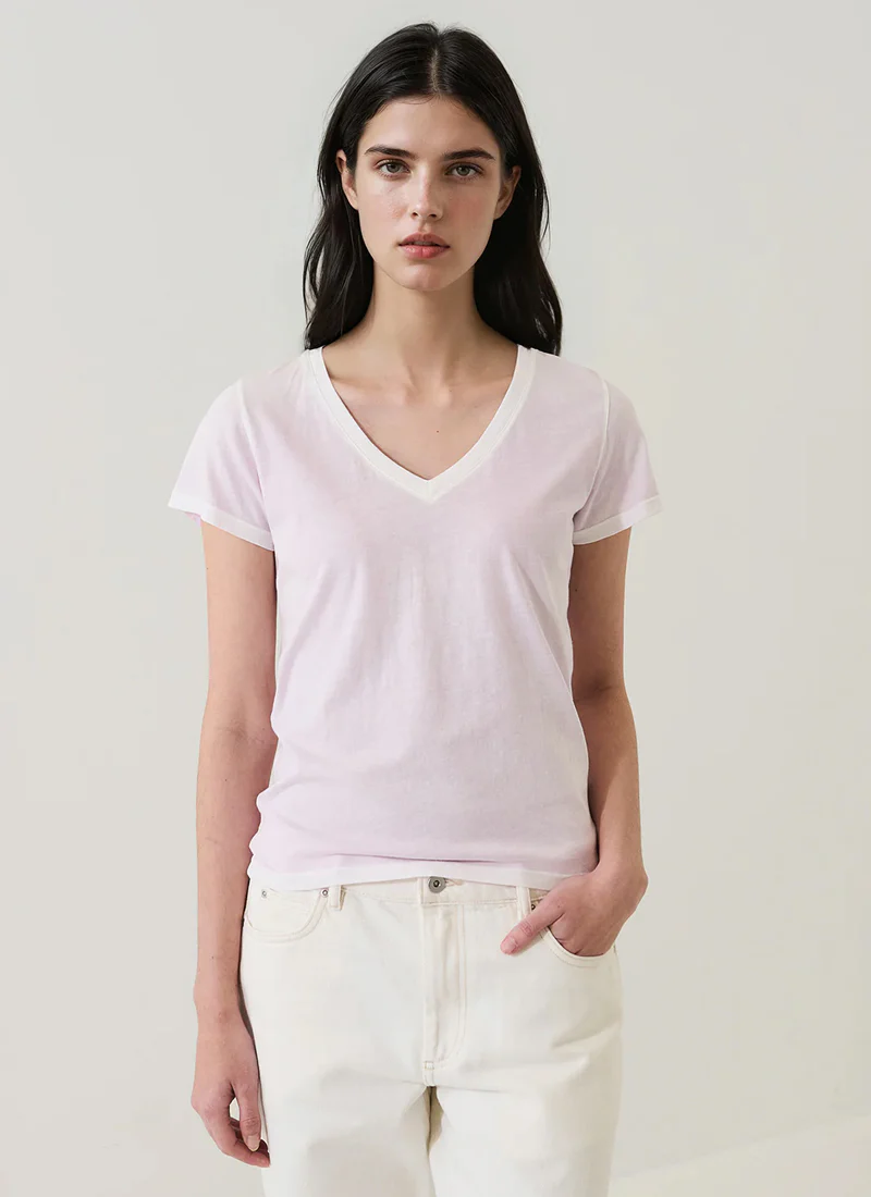 Reverse Spray Lightweight Pima Cotton V-Neck T-Shirt