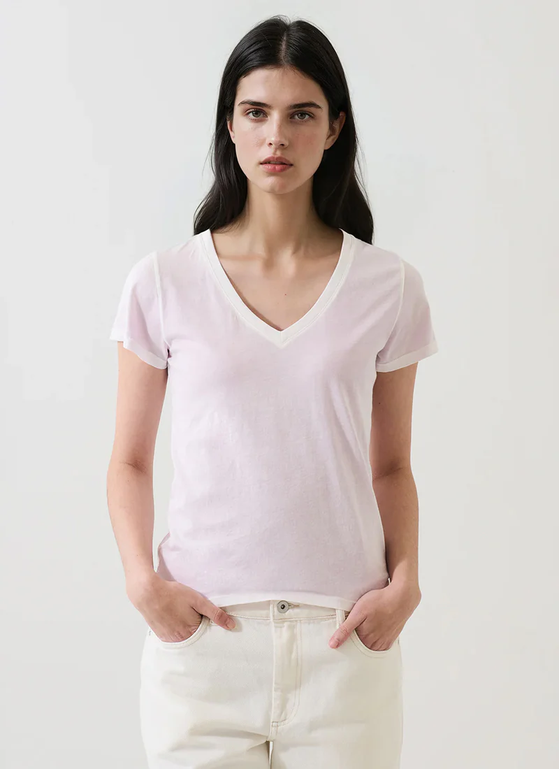 Reverse Spray Lightweight Pima Cotton V-Neck T-Shirt - Image 3