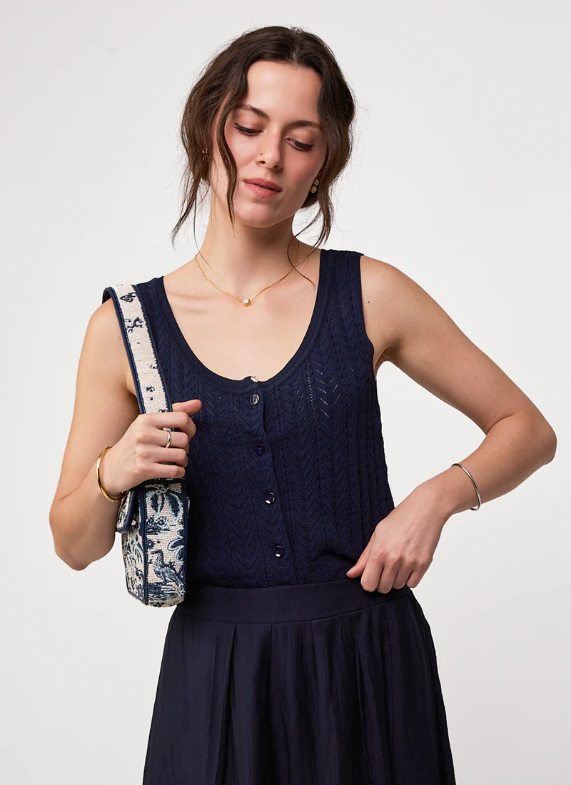 Pointelle Button Up Tank