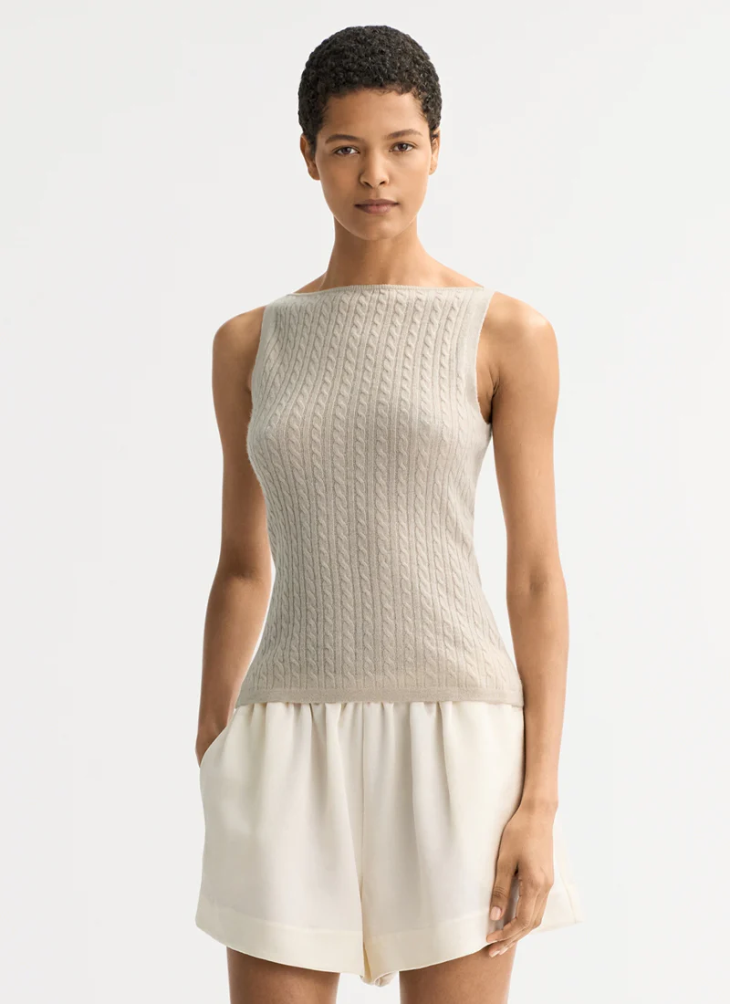 Cable Knit Cashmere Singlet Tank Top