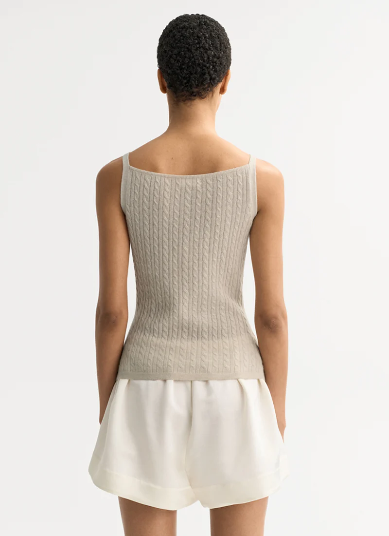 Cable Knit Cashmere Singlet Tank Top - Image 2